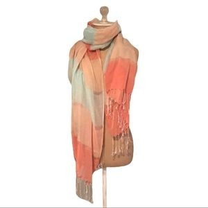 Ombre tasseled scarf mint peach blush